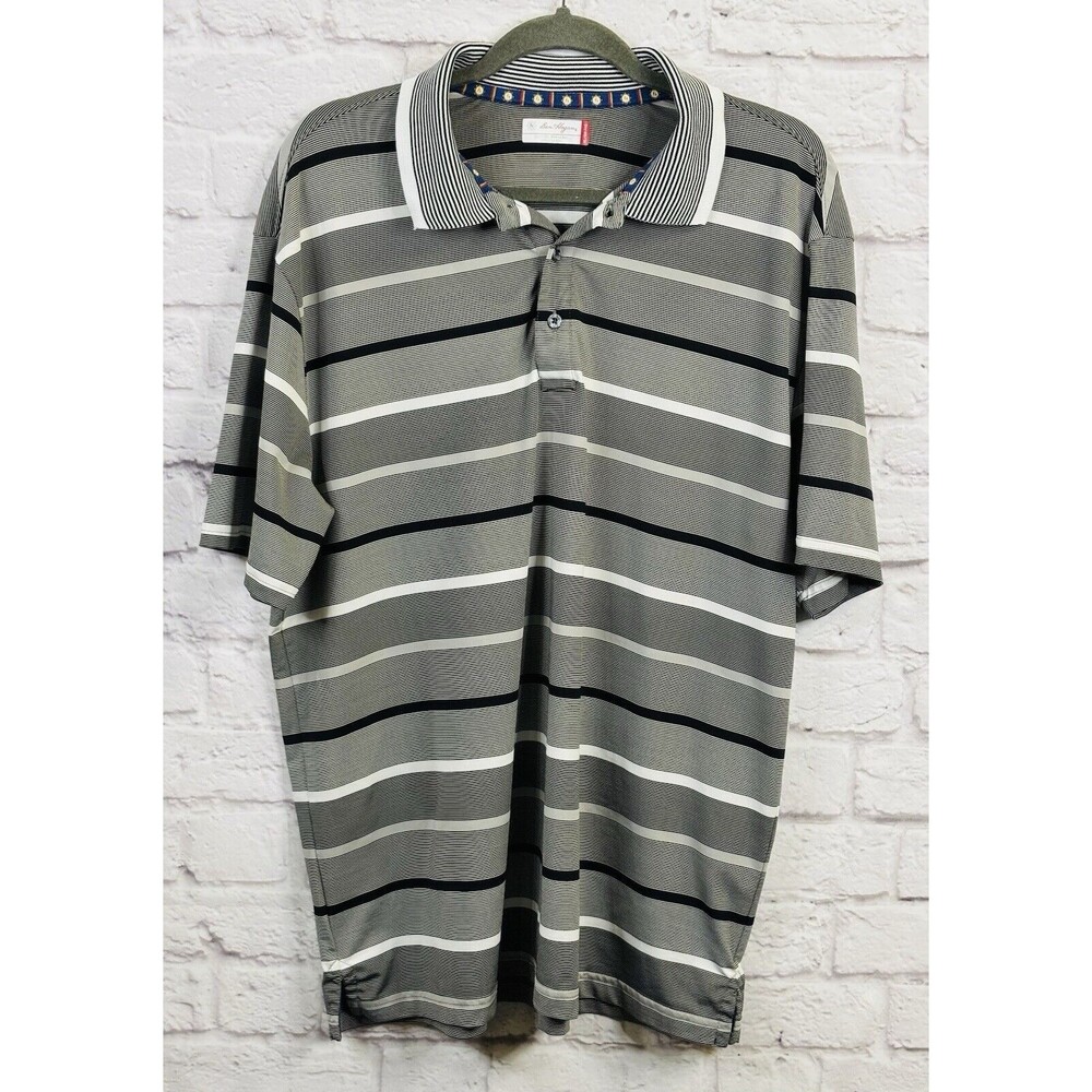 Ben Hogan Mens‎ Golf Polo Shirt SIZE XL Striped Black Gray Solid Short Sleeve